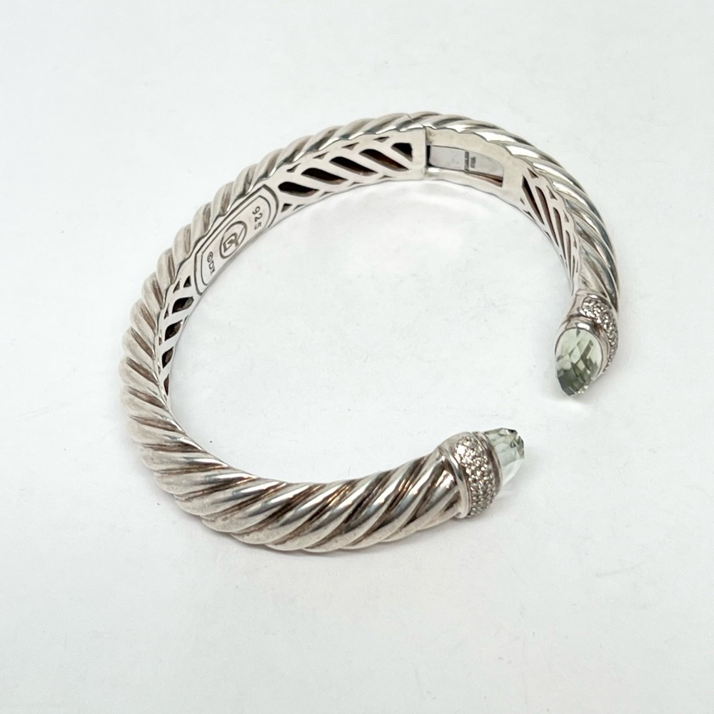 David Yurman 10mm Waverly Praisiolite Diamond Cuff Bracelet .925 - Picture 8 of 10